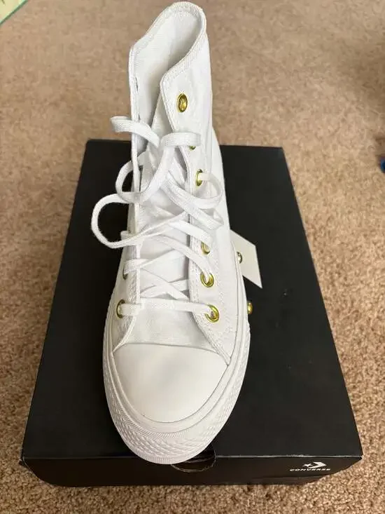 Converse Chuck Taylor All Star Lift Hi Platform White Gold Studded (A06787C) - Picture 3 of 4